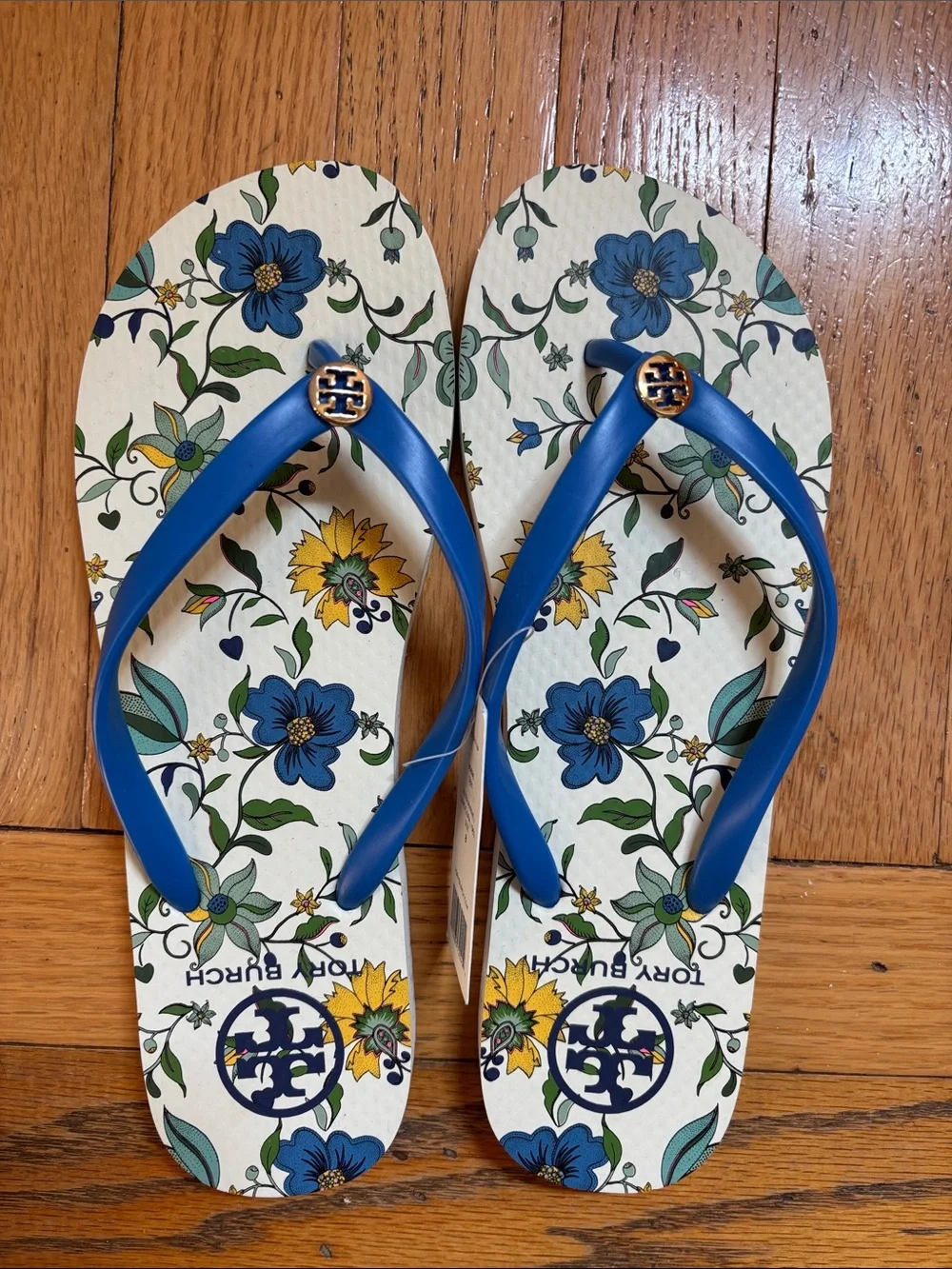 Tory Burch Blue-Strap Floral Print Flip Flops nwt 8